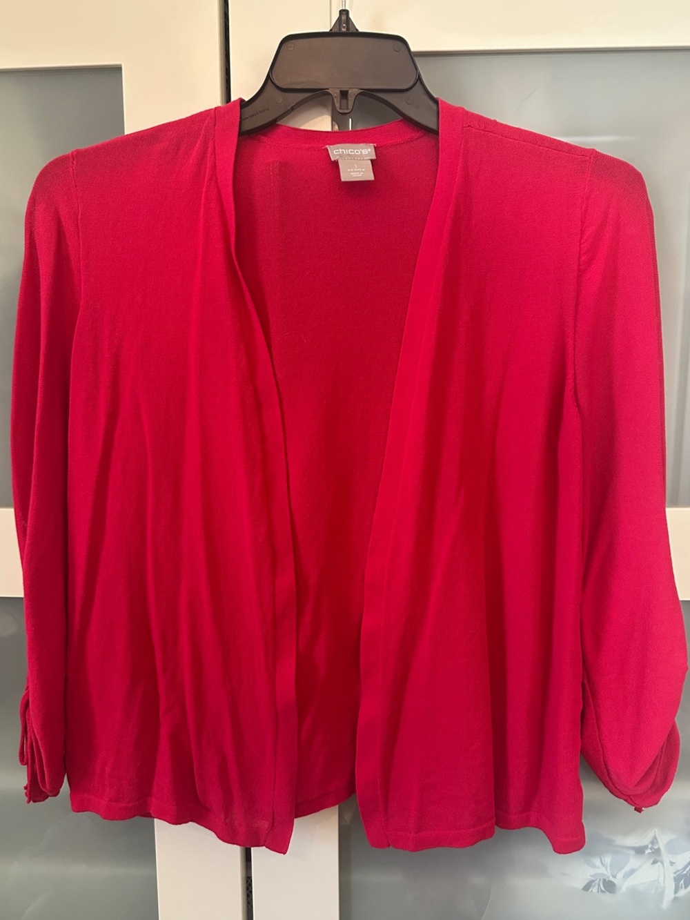 Chico's Lightweight Open-Front Cardigan in Bright Pink-Red